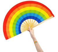 Amajiji Large Folding Hand Rave Fan Popping Fans Clap Fans for Line Dancing, Big Clacking Fan for Boots On The Ground Dance,Party,Decoration,Festival (Rainbow)