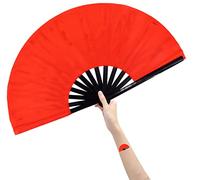 Amajiji Large Rave Fan Folding Hand Popping Fans for Line Dancing, Big Clacking Fans Clap Fan for Boots On The Ground Dance,Party,Decoration,Festival (Red)