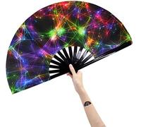 Amajiji Large Folding Rave Fans for WomenMen, Chinease/Japanese Bamboo and Nylon-Cloth Hand Fan, Perfect for Cooling, Dance, Decoration & Wedding (AM5)
