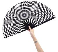 Amajiji Rave Hand Folding Fans - 13 Inch Large Bamboo Handhelp Folding Fan for Women and Men, Hand Fan - Festival Rave Accessories for Decorations Party Dance Performance Gift (Rotate)