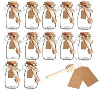 Amajoy 12 Pack Glass Favor Jar With Cork Lids Milk Glass Bottle Decorative Jars DIY Jar with Honey Dipper,Escort Card and Twine Wedding Favor Party Favor Honey Pot(3.4OZ,100ML)