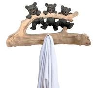 AMAJY Decorative Wall Mounted Hook with Three Black Bear Cubs Hanging on a Tree Branch for Coats, Towels, Bags, Caps and More - Cabin Lodge Style Decor