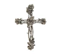 AMAJY Rustic Vintage Style Resin Silver Tone Rose and Thorn Cross Spiritual Wall Art Decor