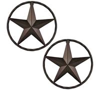 AMAJY Rustic Western Star Wall Décor Set of 2 - 8" Dark Brown Metal Stars with Rope Circle Frames - Designed for Homes, Barns, or Cabins - Farmhouse, Country, or Rustic Style Decor