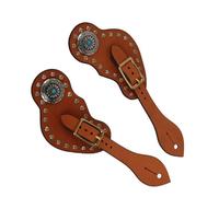 AMAKO Leather Spur Strap Western Vintage Rhinestone Decorated Adjustable Buckle Horse Training Equipment for Cowboys Equestrian Lovers Brown 25cm 1 Pair