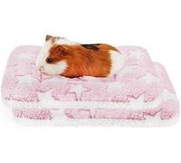 Amakunft 2 Pcs Guinea Pig Bed Mat Washable,Soft Fluffy Rabbit Mat,Guinea Pig Fleece Heat Pad,Small Animals Bedding for Bunny Rat Hedgehog Chinchilla (Pink Stars,12.6'' x 9.8'')