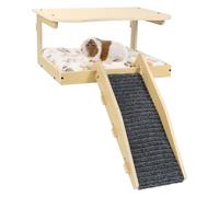 Amakunft Guinea Pig Hideout - Natural Wooden, Detachable Platform with Stairs, Small Animal Habitat for Guinea Pigs, Hamsters, Rabbits, Ferrets, Hedgehogs, Gerbils, Squirrels