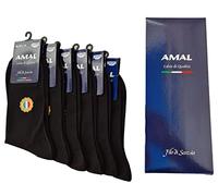 AMAL SOCKS Men's Socks in Scotland Thread Short | Men's Short Socks 100% Cotton | Plain Shaved Knit | Pack of 6 Pairs | 3 Sizes Italian Product, Black, 42-44