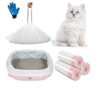 Amalan XXL 30Pack Cat Litter Tray Liners+Pet hair comb massage gloves, Drawstrings Scratch Resistant Bags For Extra Large Litter Box(915 * 450 * 0.03mm)