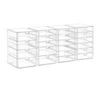 AMALEKO Acrylic Drawer Organizers - 21 Drawers 4 Set - Clear Storage Drawers for Office Supplies - Stackable Makeup Organizer - Dustproof Desk Organizers for Makeup, Jewelry, Pen, Stationary