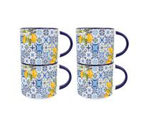 Amalfi Ceramic Mugs - Italian Coast Large Navy Stackable Coffee Cups, 4pk
