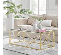 Amalfi Chrome Metal Coffee Table - Rectangular Clear Glass Table - Abstract Pattern - Sleek, Chic, Bright & Airy FurnitureboxUK Gold One Size