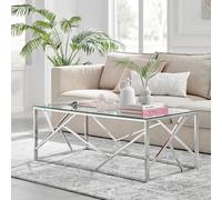 Amalfi Chrome Metal Coffee Table - Rectangular Clear Glass Table - Abstract Pattern - Sleek, Chic, Bright & Airy FurnitureboxUK Silver One Size