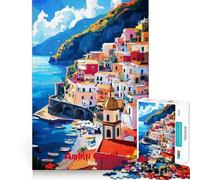 Amalfi Coast Art Poster 1000-piece Jigsaw Puzzles Brain Fun Training Seamless Fit Precise Pieces Fascinating Hobby for Idle Moments (38x26cm)