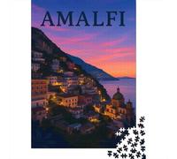 Amalfi Coast at Sunset 1000 Piece Jigsaw Puzzle, Old Europe Travel Artwork, Decorative Artwork, Matte Printed Jigsaw, Family Night Game for Adults, 70x50cm/1000pcs