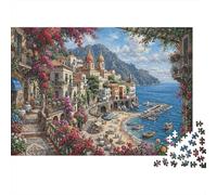Amalfi Coast Classic 1000 Pc Rigid Cardboard Jigsaw Italian Coastal Village Seniors Brain Training Rainy Day Fun Must-Have Puzzle Lovers 70x50cm/1000pcs