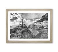 Amalfi Coast in Italy Painting Framed Print | A2 Oak Framed Wall Art | Ready to Hang | Modern Beach Picture | Living Room Bedroom Lounge Office