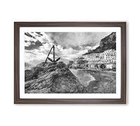 Amalfi Coast in Italy Painting Framed Print | A2 Walnut Framed Wall Art | Ready to Hang | Modern Beach Picture | Living Room Bedroom Lounge Office