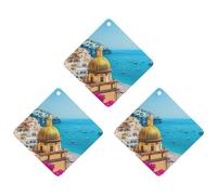 Amalfi Coast Italy 3 PCS Car Air Freshener Hanging Aromatherapy Tablets Automotive Ornament for Auto Room Bathroom Bedside Rhombus