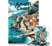 Amalfi Coast Italy Travel Poster Adults 1000 Piece Jigsaw Puzzle Focus Memory Game Zero Gap Compact Fun for Family Game Time (38x26cm)