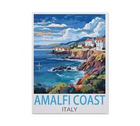 Amalfi Coast Italy Vintage Travel Poster，DIY Paint by Numbers for Adults Beginner, Easy Paint by Numbers for Beginner,Acrylic Watercolor Paint by Number for Kids Gift Decor（20x30cm）-AI99