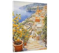 Amalfi Coast Lemon Garden Canvas Wall Art, Yellow Green Mediterranean Landscape Print, Scenic Home Aesthetic Decor For Living Room, Bedroom, Kitchen, Unframed 16x20 Inch