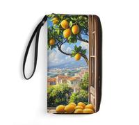 Amalfi Coast Lemon Tree Ltalian Leather Wallet Large Capacity Wallets with Zippered for Men Women