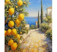 Amalfi Coast Lemon Tree Tin Sign 8x12 in Italian Coastal Wall Decor