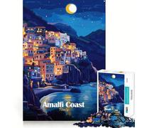 Amalfi Coast Night Adult Jigsaw1000 Pieces Cognitive Train Game Tight Interlock No Gaps Calming Mental Break Activity (38x52cm)