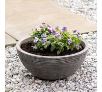 Amalfi Grey Round Bowl Planter - Stone Effect, 39.5cm Dia x 17cm Height - Lightweight Weather-Resistant Plastic