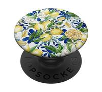 Amalfi Lemon Blossom Watercolor Citrus & Blue Tile Pattern PopSockets Adhesive PopGrip