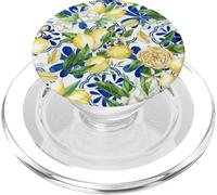 Amalfi Lemon Blossom Watercolor Citrus & Blue Tile Pattern PopSockets PopGrip for MagSafe