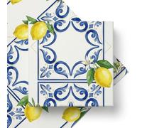 Amalfi Lemon Tile Wedding Wrapping Paper, Thick 120GSM Folded Kraft Wrapping Paper Sheets, Elegant Citrus Gift Wrap for Bridal Shower & Engagement, Mediterranean Summer Romance