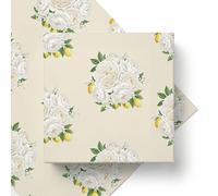 Amalfi Lemon & White Rose Wedding Wrapping Paper, Thick 120GSM Folded Kraft Wrapping Paper Sheets, Citrus Floral Gift Wrap for Bridal Shower, Mediterranean Summer Romance