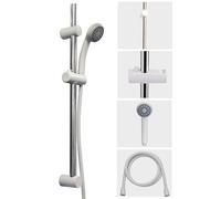 Croydex Amalfi White Shower Set -1 Function Shower Head, 1.5m Shower Hose & Adjustable Shower Head Holder - Fits Standard British Fittings, 665mm Riser Rail for All Shower Types