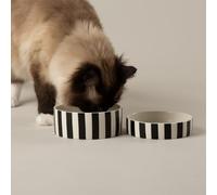 Amalfi Striped 2 Piece Cat Food Bowl & Saucer Set - Black