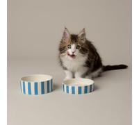 Amalfi Striped 2 Piece Cat Food Bowl & Saucer Set - Blue