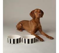 Amalfi Striped 2 Piece Dog Bowl Food & Water Bowl Set - Black - 19cm