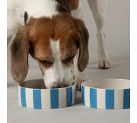 Amalfi Striped 2 Piece Dog Bowl Food & Water Bowl Set - Blue - 15cm