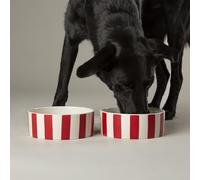 Amalfi Striped 2 Piece Dog Bowl Food & Water Bowl Set - Red - 19cm