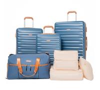 Amalodie Luggage Sets 3 Piece,5 peice Suitcases with Double Spinner Wheels and TSA Lock,Hardcase Luggage with Travel Duffle Bag,Carry On Luggage Set, BLUE, 8 piece set (DB/TB/FP), Hardside Luggage Set