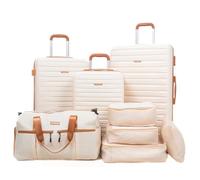 Amalodie Luggage Sets 3 Piece,5 peice Suitcases with Double Spinner Wheels and TSA Lock,Hardcase Luggage with Travel Duffle Bag,Carry On Luggage Set, WHITE, 8 piece set (DB/TB/FP), Hardside Luggage