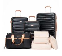 Amalodie Luggage Sets 3 Piece,5 peice Suitcases with Double Spinner Wheels and TSA Lock,Hardcase Luggage with Travel Duffle Bag,Carry On Luggage Set, BLACK, 6 piece set (DB/TB), Hardside Luggage Set 4