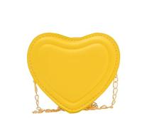 Amamcy Cute Heart Shape Crossbody Bag for Girls Women Bowknot Heart Purse Glossy Leather Shoulder Purse Pearl Strap Mini Bag, #02 Yellow, One Size