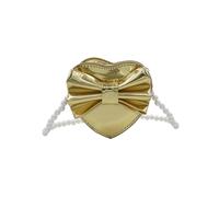 Amamcy Cute Heart Shape Crossbody Bag for Girls Women Bowknot Heart Purse Glossy Leather Shoulder Purse Pearl Strap Mini Bag, Golden, One Size