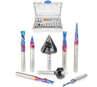Amana Tool AMS-257 8-Pc General Purpose CNC Router Bit Set Packed in Stackable Plastic Case, 1/4 Inch Shank