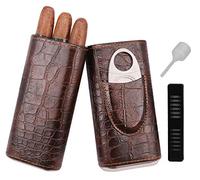 AMANCY Classy Black Brown Crocodile Pattern Leather Cigar Case with Cedar Wood Lined and Cutter