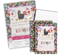 Amanda Creation Cool Chick Chicken Themed Birthday Party Invitations, 20 5x7 Fill-In Cards with Twenty White Envelopes