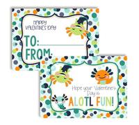 Amanda Creation Fun Axolotl Animal Themed Valentine's Day Exchange Cards in Bold Colors for Kids to Give to Friends & Classmates, Thirty (30) 3.5" x 5" Fill-In Cards (Without Envelopes)