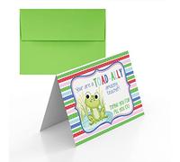 Amanda Creation Toad-ally Amazing Frog Themed Teacher Appreciation Blank Folded Cards Single (1) Greeting Card For Teacher, 4"x 6" (when folded)